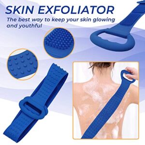 Silicone Bath Body Brush - Extra Long Shower Exfoliating Body Scrubber for Adults & Kids - Foot Scrub & Skin Invigoration -31.5in Long - Includes Free Travel Accessory (Blue)