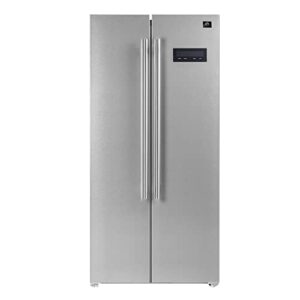 forno salerno 33" inch w. side-by-side refrigerator and freezer with 15.6 cu.ft. total capacity - stainless steel freestanding fridge with led display, vacation mode and child safety lock.
