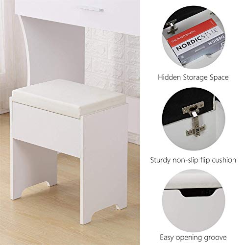 Titoni Vanity Table Set with Lighted Mirror - Makeup Vanity with Lights, Adjustable Brightness, Large Drawer Sturdy Wood Vanity, White 80x40x140cm