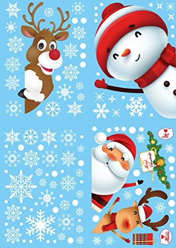 130PCS Christmas Window Clings Stickers,Christmas Decorations,Santa Claus, a Lovely Deer, Snowman, Small Gifts, Christmas Windows Decals can Remove The Sticker, Used for Christmas Decoration