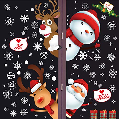 130PCS Christmas Window Clings Stickers,Christmas Decorations,Santa Claus, a Lovely Deer, Snowman, Small Gifts, Christmas Windows Decals can Remove The Sticker, Used for Christmas Decoration