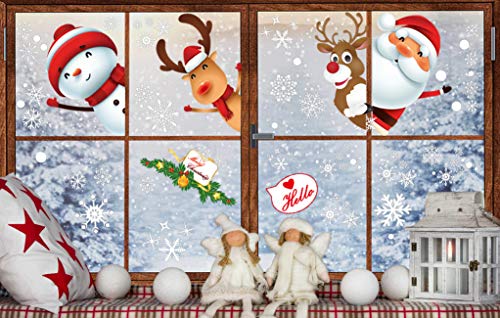 130PCS Christmas Window Clings Stickers,Christmas Decorations,Santa Claus, a Lovely Deer, Snowman, Small Gifts, Christmas Windows Decals can Remove The Sticker, Used for Christmas Decoration