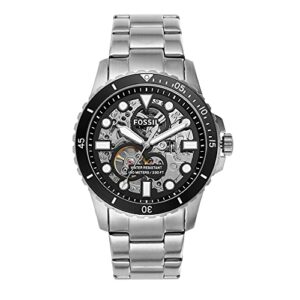fossil men's fb-01 automatic stainless steel three-hand watch, color: silver/black (model: me3190)