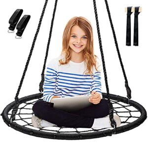display4top spider web tree swing, 40" round net swing set for kids teens with 71" adjustable hanging ropes, great for park backyard playground outdoor, max 400lbs (black)