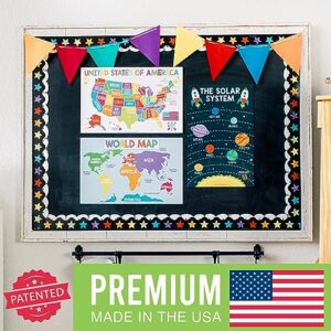 Hadley Designs 4 Alphabet, Map of United States, World Map, Solar System, ABC Posters Toddlers Wall Decor, Planets For Kid, US Map Laminated Kindergarten Classroom Prek Homeschool Supplies 11x17