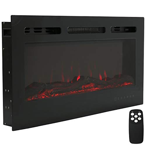 Sunnydaze Modern Flame 36-Inch Indoor Electric Fireplace - Wall-Mounted/Recessed Installation - 9 Flame Colors - Black