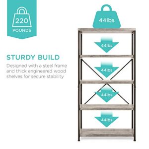 Best Choice Products 5-Tier Rustic Industrial Bookshelf Display Décor Accent for Living Room, Bedroom, Office w/Metal Frame, Wood Shelves - Gray