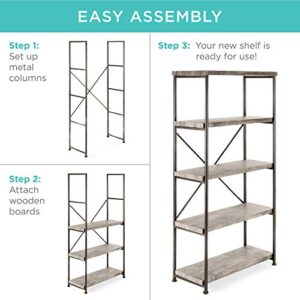 Best Choice Products 5-Tier Rustic Industrial Bookshelf Display Décor Accent for Living Room, Bedroom, Office w/Metal Frame, Wood Shelves - Gray