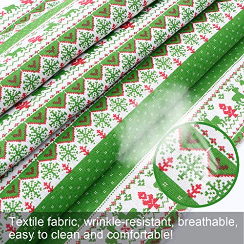 Christmas Cotton Fabric Green Elk Linen Cloth Quilting Patchwork Bundles Fat Quarters Precut Sewing Scrap for Xmas DIY Stocking Wreath Doll Dress Bag Apron Craft