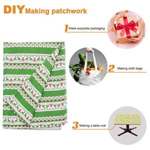 Christmas Cotton Fabric Green Elk Linen Cloth Quilting Patchwork Bundles Fat Quarters Precut Sewing Scrap for Xmas DIY Stocking Wreath Doll Dress Bag Apron Craft