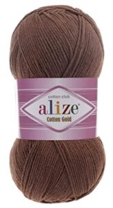 55% cotton 45% acrylic alize cotton gold yarn 1 skein/ball 100 gr 360 yds (493-brown)