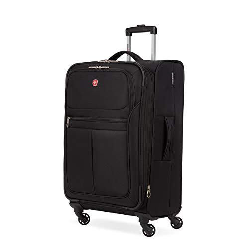 SwissGear 4010 Softside Luggage with Spinner Wheels, Black, Checked-Medium 23-Inch