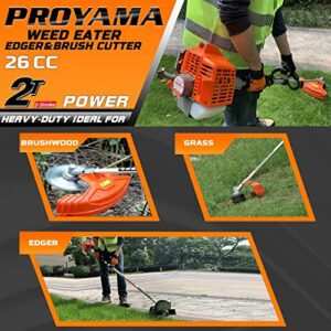 PROYAMA 26cc Weed Eater/Wacker Gas Powered, 2-Cycle Gas String Trimmer/Edger, 3 in 1 Brush Cutter with 17’’ Cutting Path, Grass Trimmer Light Weight