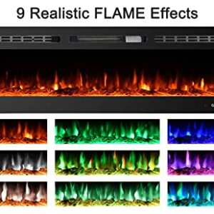 CharaVector Electric Fireplaces-60 Inch-Recessed and Wall Mounted Fireplace- Insert Heater LED Fire Place-Remote Control & Touch Screen