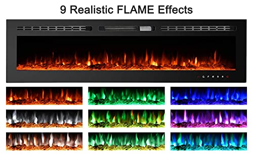 CharaVector Electric Fireplaces-60 Inch-Recessed and Wall Mounted Fireplace- Insert Heater LED Fire Place-Remote Control & Touch Screen