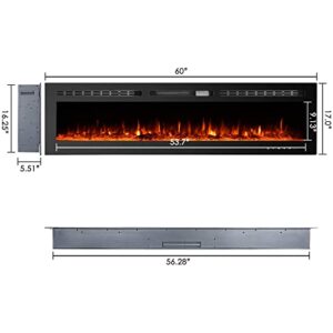 CharaVector Electric Fireplaces-60 Inch-Recessed and Wall Mounted Fireplace- Insert Heater LED Fire Place-Remote Control & Touch Screen