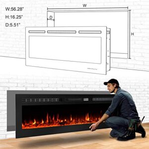 CharaVector Electric Fireplaces-60 Inch-Recessed and Wall Mounted Fireplace- Insert Heater LED Fire Place-Remote Control & Touch Screen