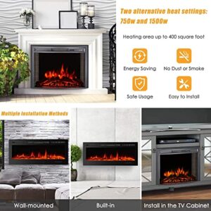 CharaVector Electric Fireplaces-60 Inch-Recessed and Wall Mounted Fireplace- Insert Heater LED Fire Place-Remote Control & Touch Screen