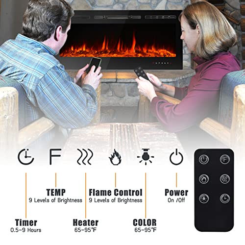 CharaVector Electric Fireplaces-60 Inch-Recessed and Wall Mounted Fireplace- Insert Heater LED Fire Place-Remote Control & Touch Screen