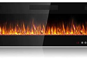 BOSSIN 60 inch Ultra-Thin Silence Linear Electric Fireplace, Recessed Wall Mounted Fireplace, Fit for 2 x 4 and 2 x 6 Stud, 12 Adjustable Flame Color & Speed,Touch Screen Remote Control with 8h Timer