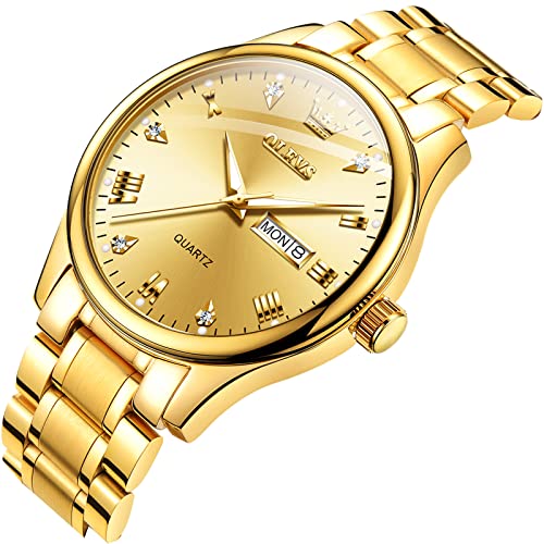 Watch for Men OLEVS Gold Watches for Men Waterproof Stainless Steel 14K Gold Watch with Day and Date Casual Luxury Dress Men's Wrist Watches Quartz Mens Watches Clearance Watch Men Gift,reloj para hombre