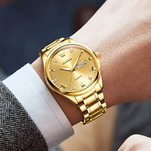 Watch for Men OLEVS Gold Watches for Men Waterproof Stainless Steel 14K Gold Watch with Day and Date Casual Luxury Dress Men's Wrist Watches Quartz Mens Watches Clearance Watch Men Gift,reloj para hombre