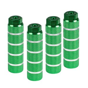kinspory 4pcs bike pegs for 3/8 inch axles, aluminum alloy anti-skid bmx bicycle pegs for mountain bike backseats stands cycling rear stunt pegs (green, stripe)