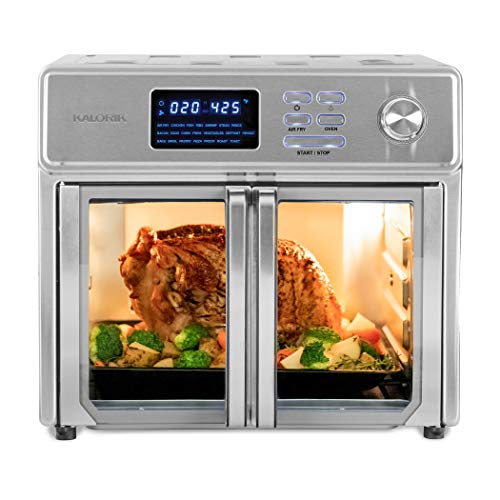 Kalorik 26 QT Digital Maxx Air Fryer Oven with 7 Accessories, Roaster, Broiler, Rotisserie, Dehydrator, Oven, Toaster, Pizza Oven and Slow Cooker. Includes Cookbook. Sears up to 500⁰F. Extra Large Capacity, All in One Appliance. Stainless Steel. AFO 47269