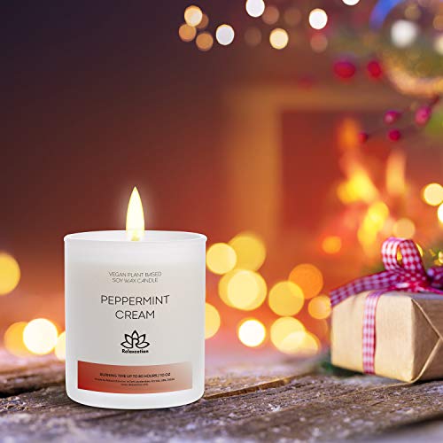 Soy Wax Candle Peppermint Cream 10 oz in Big Glass Jar and Giftable Box - Clean Burn up to 80 Hours - Great Gift for Holidays, for Christmas, Gift for Women, for Home Decoration, for Men