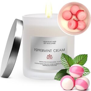 soy wax candle peppermint cream 10 oz in big glass jar and giftable box - clean burn up to 80 hours - great gift for holidays, for christmas, gift for women, for home decoration, for men