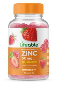 lifeable zinc 50mg gummies - great tasting natural flavor gummy supplement - gluten free, vegetarian, gmo-free, chewable vitamins - for healthy immune support - for adults, man, women - 90 gummies