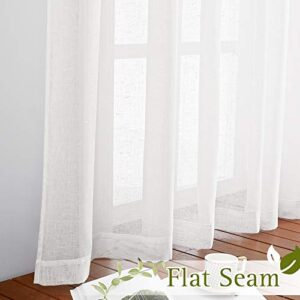 NICETOWN White Sheer Linen Curtains for Living Room 84 inch Length 2 Panels Set, Grommet Semitransparent Balance Privacy & Light Vertical Flax Sheer Drapes for Bedroom, W52 x L84