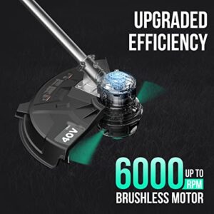 Litheli 40V Cordless String Trimmer Brushless Motor 14", Battery Powered 2 IN 1 Grass Trimmer and Brush Cutter, 2.0Ah Battery & Charger, Dual Line Bump Feed for Lawn Trimming, Brush Cutting, Lawn Care