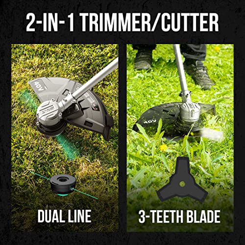 Litheli 40V Cordless String Trimmer Brushless Motor 14", Battery Powered 2 IN 1 Grass Trimmer and Brush Cutter, 2.0Ah Battery & Charger, Dual Line Bump Feed for Lawn Trimming, Brush Cutting, Lawn Care