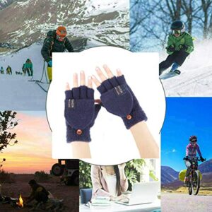 Women's & Men's USB Heated Gloves Knitting Hands Full & Half Heated Fingerless Heating Warmer with Button Washable Design, Mitten Winter Hands Warm Laptop Gloves (Navy)