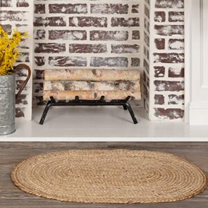 vhc brands oval jute fiber welcome mat, non slip area rug, natural, 20x30