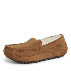ez feet men's indoor outdoor shearling breathable slip-on moccasins slippers size 11 chestnut