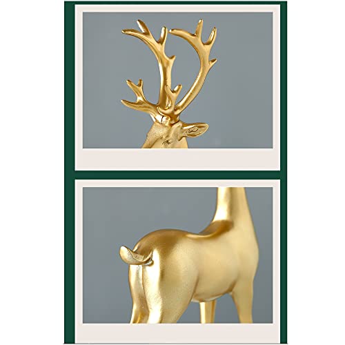 FANTESTICRYAN Small Reindeer Sculpture Resin Christmas Reindeer Elk 2pcs Christmas Home Decor Statues for Living Room, Bedroom, Office Desktop, Cabinets (Golden Small)