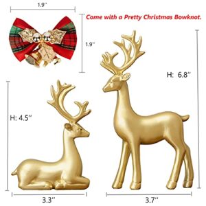 FANTESTICRYAN Small Reindeer Sculpture Resin Christmas Reindeer Elk 2pcs Christmas Home Decor Statues for Living Room, Bedroom, Office Desktop, Cabinets (Golden Small)