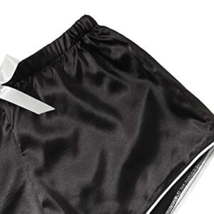 WDIRARA Women's Sleepwear Striped Satin Short Sleeve Shirt and Shorts Pajama Set Dull Black S