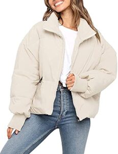 merokeety women's winter long sleeve zip puffer jacket baggy short down coats