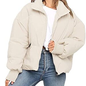 MEROKEETY Women's Winter Long Sleeve Zip Puffer Jacket Baggy Short Down Coats