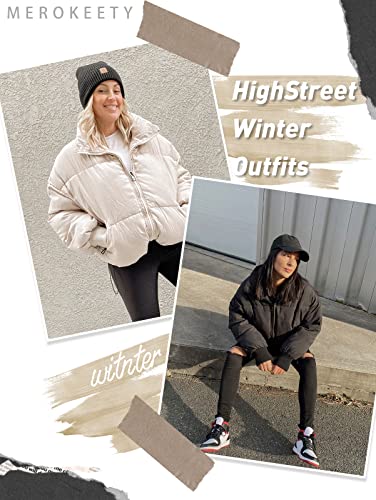 MEROKEETY Women's Winter Long Sleeve Zip Puffer Jacket Baggy Short Down Coats