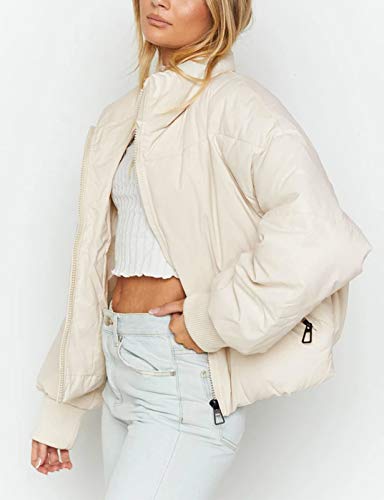 MEROKEETY Women's Winter Long Sleeve Zip Puffer Jacket Baggy Short Down Coats