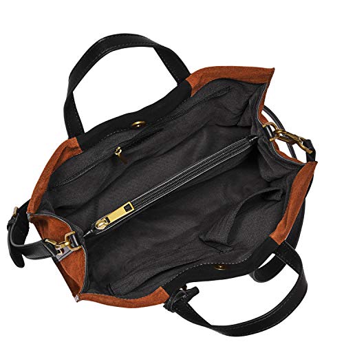 Fossil Women's Carmen Leather Shopper Tote Purse Handbag, Brown/Black (Model: ZB1362199)