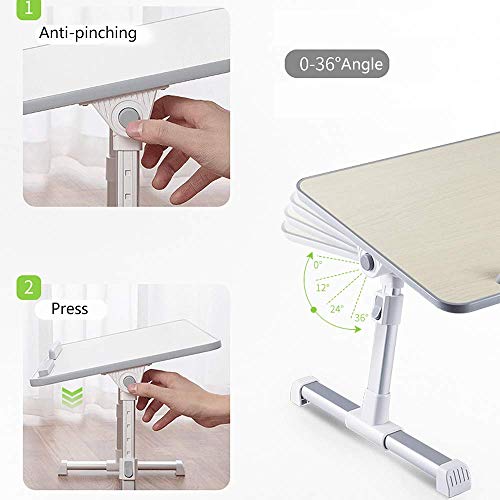 TIESAN Adjustable Laptop Table Laptop Bed Tray Table Portable Standing Bed Desk with Foldable Leg Notebook Standing Breakfast Reading Desk for Sofa Couch Floor (Medium-20.47'' x 11.8'')