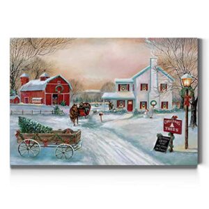 renditions gallery christmas tree farm wall art, country winter scene with red barn, charming decorations, premium gallery wrapped canvas decor, ready to hang, 8 in h x 12 in w, made in america (wc26-ihnh066-812)