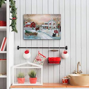 Renditions Gallery Christmas Tree Farm Wall Art, Country Winter Scene with Red Barn, Charming Decorations, Premium Gallery Wrapped Canvas Decor, Ready to Hang, 8 in H x 12 in W, Made in America (WC26-IHNH066-812)