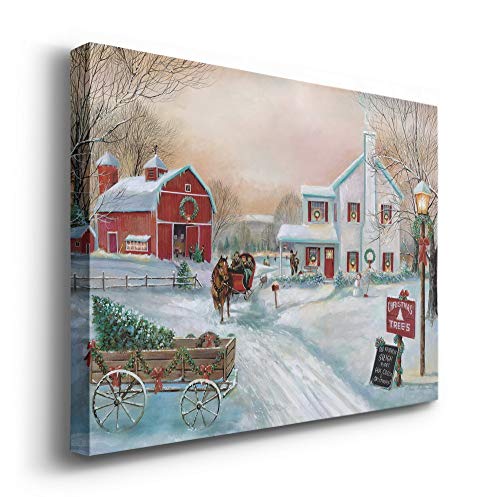 Renditions Gallery Christmas Tree Farm Wall Art, Country Winter Scene with Red Barn, Charming Decorations, Premium Gallery Wrapped Canvas Decor, Ready to Hang, 8 in H x 12 in W, Made in America (WC26-IHNH066-812)
