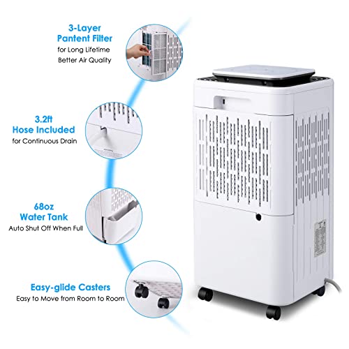 LUKO 2000 Sq. Ft Dehumidifiers for Large Room and Basements, 30 Pints Dehumidifier with Drain Hose, Auto or Manual Drainage, 0.528 Gallon Water Tank, Auto Defrost, Dry Clothes Function, 24H Timer (white)